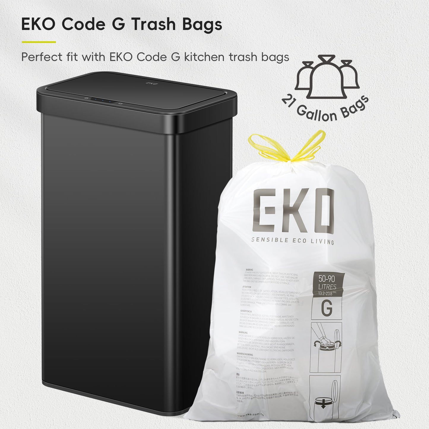 EKO Nova Sensor Trash Can, 21 Gallon/80 Liter Stainless Steel Rectangular Touchless Motion Sensor Trash Can, Matte Black 🍁 All In One Marketplace Canada