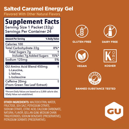 GU ENERGY Original Sports Nutrition Energy Gel, Salted Caramel, 24-Count