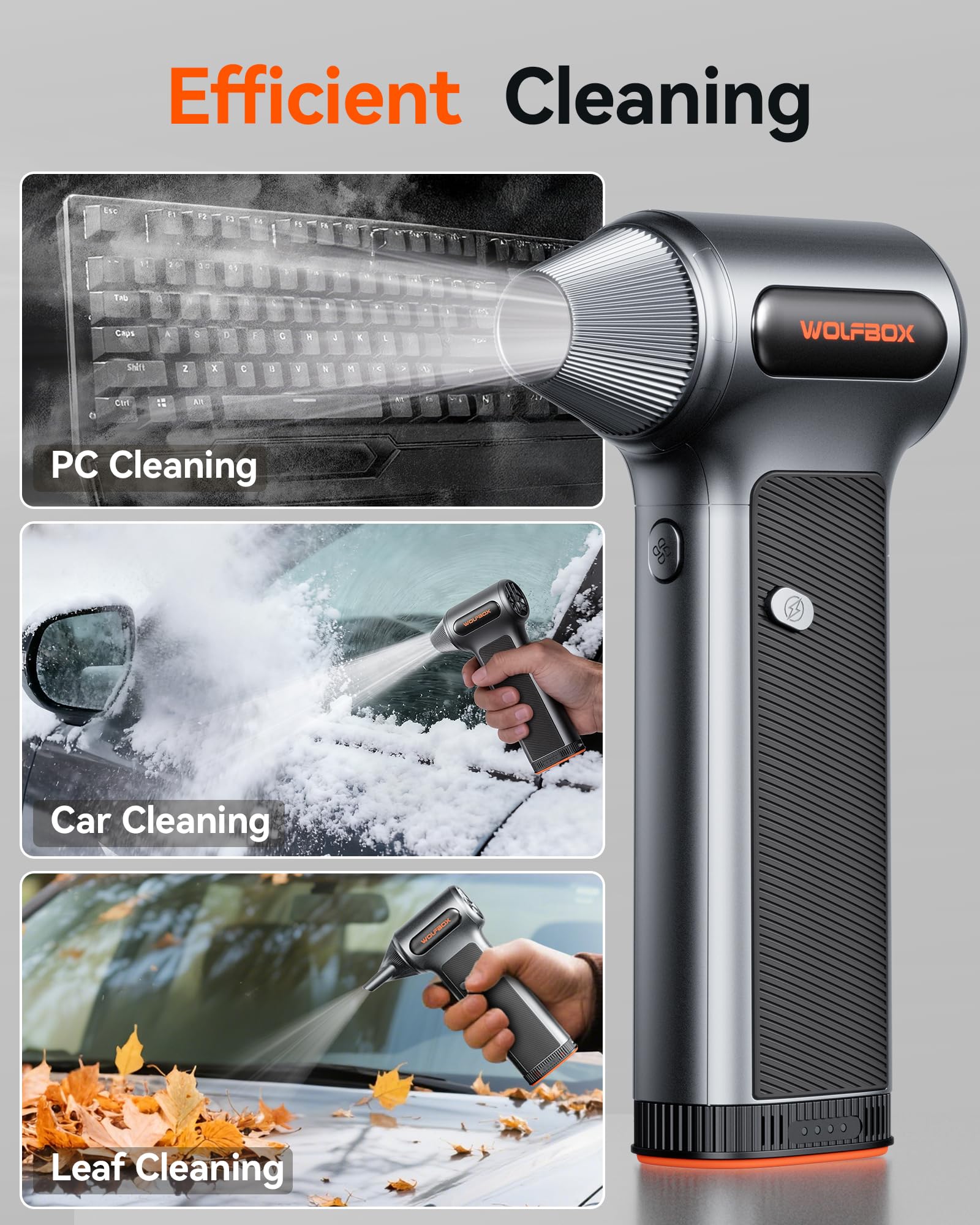 WOLFBOX MF200 Electric Air Duster with Removable Battery & 4 Nozzles, Cordless 3-Speed Adjustable Mini Blower for Computer Keyboard, Car Cleaning, Home, and Outdoor Use - Available at All In One Marketplace Canada