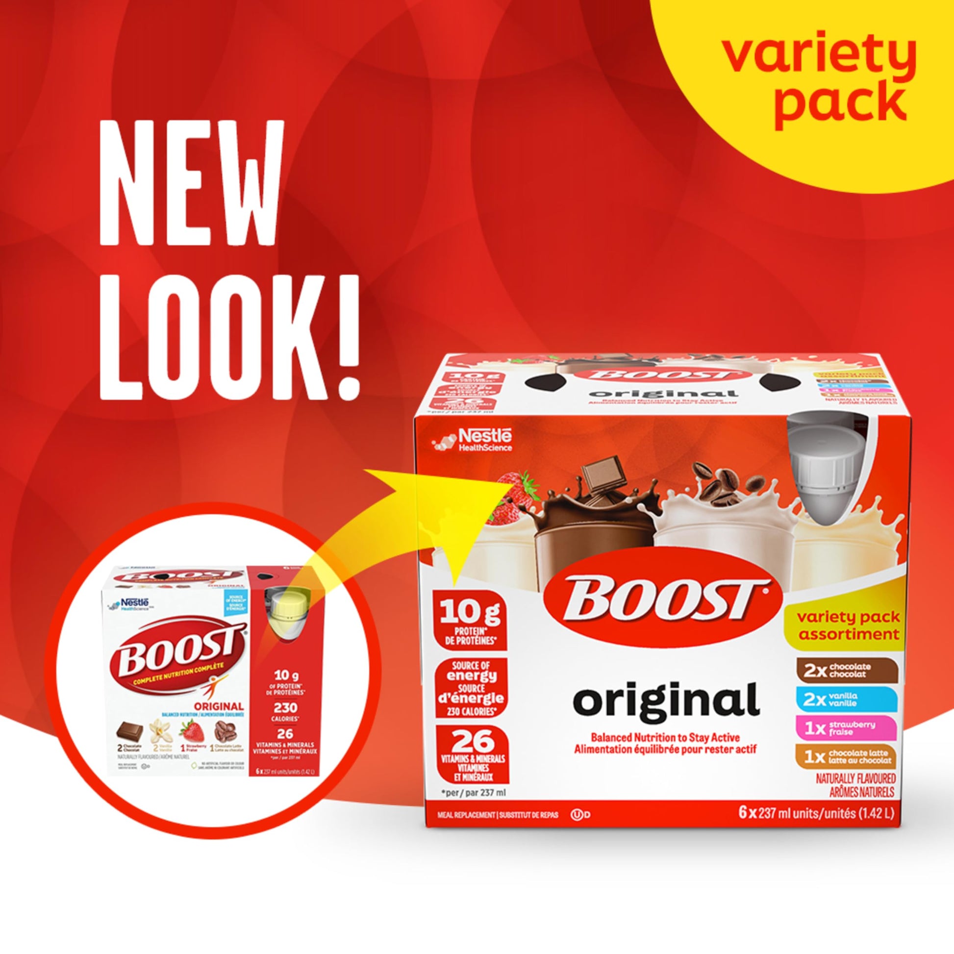 BOOST Original Complete Nutrition Meal Replacement Drink, Variety Pack (6x237ml), Case of 4