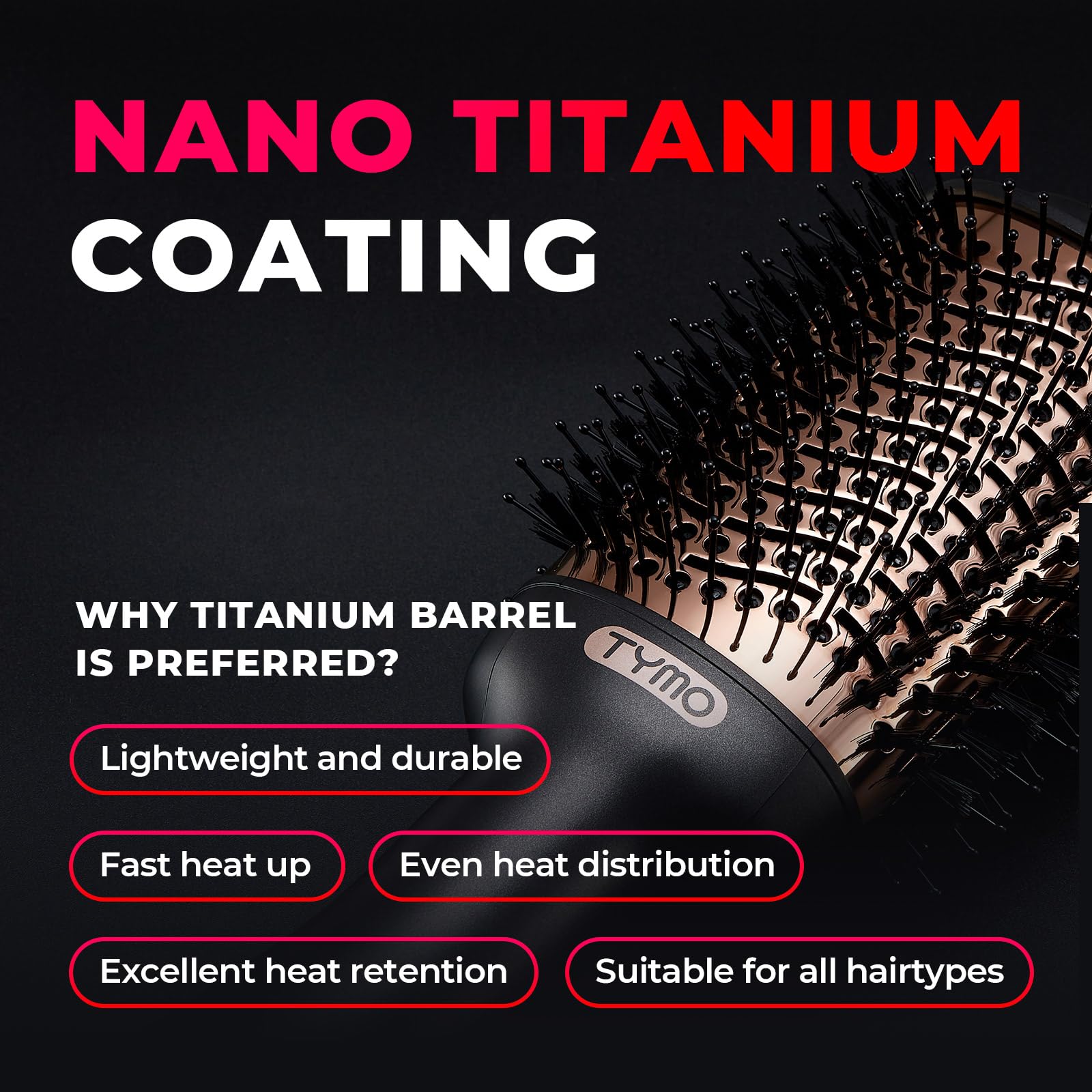 TYMO Hair Dryer Brush Blow Dryer Brush in One, 4 in 1 Ionic Hairdryer and Styler Volumizer with Oval Titanium Barrel, Hot Air Straightener for Smooth Frizz-Free Blowout, Gold - Available at All In One Marketplace Canada