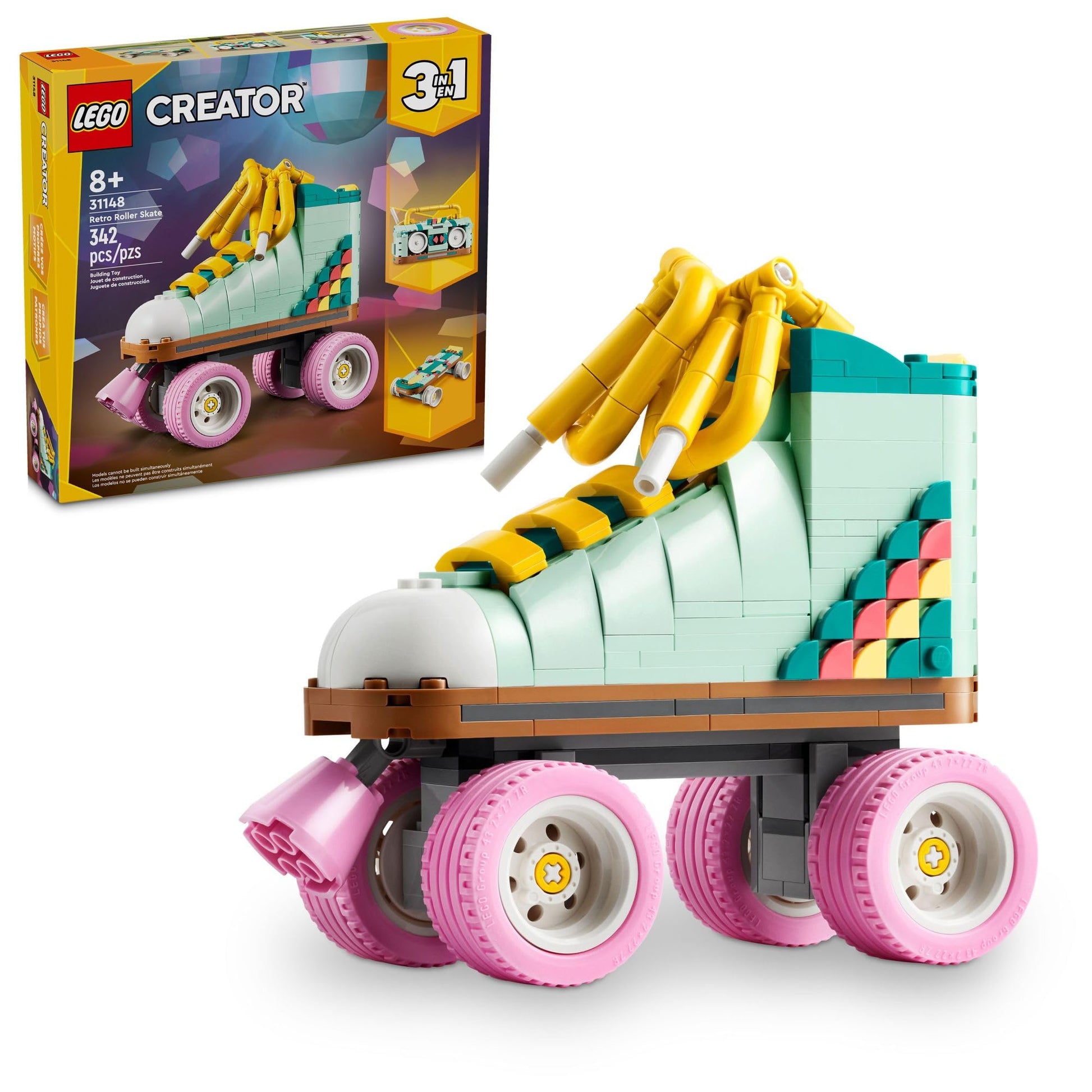 LEGO Creator 3 in 1 Retro Roller Skate Building Kit, Transforms from Roller Skate Toy to Mini Skateboard to Boom Box Radio, Birthday Gift for Skaters, Cool Toy for Boys and Girls Ages 8 and Up, 31148 LEGO
