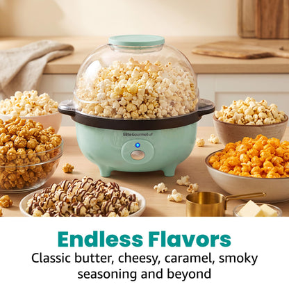 Elite Gourmet EPM330M Automatic Stirring Popcorn Maker Popper, Electric Hot Oil Machine with Measuring Cap & Built-in Reversible Serving Bowl, Great for Home Party Kids, ETL Approved, Mint, 3-Quart