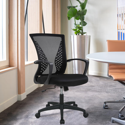 FDW Home Office Chair Mid Back PC Swivel Lumbar Support Adjustable Desk Task Computer Ergonomic Comfortable Mesh Chair with Armrest (Black)