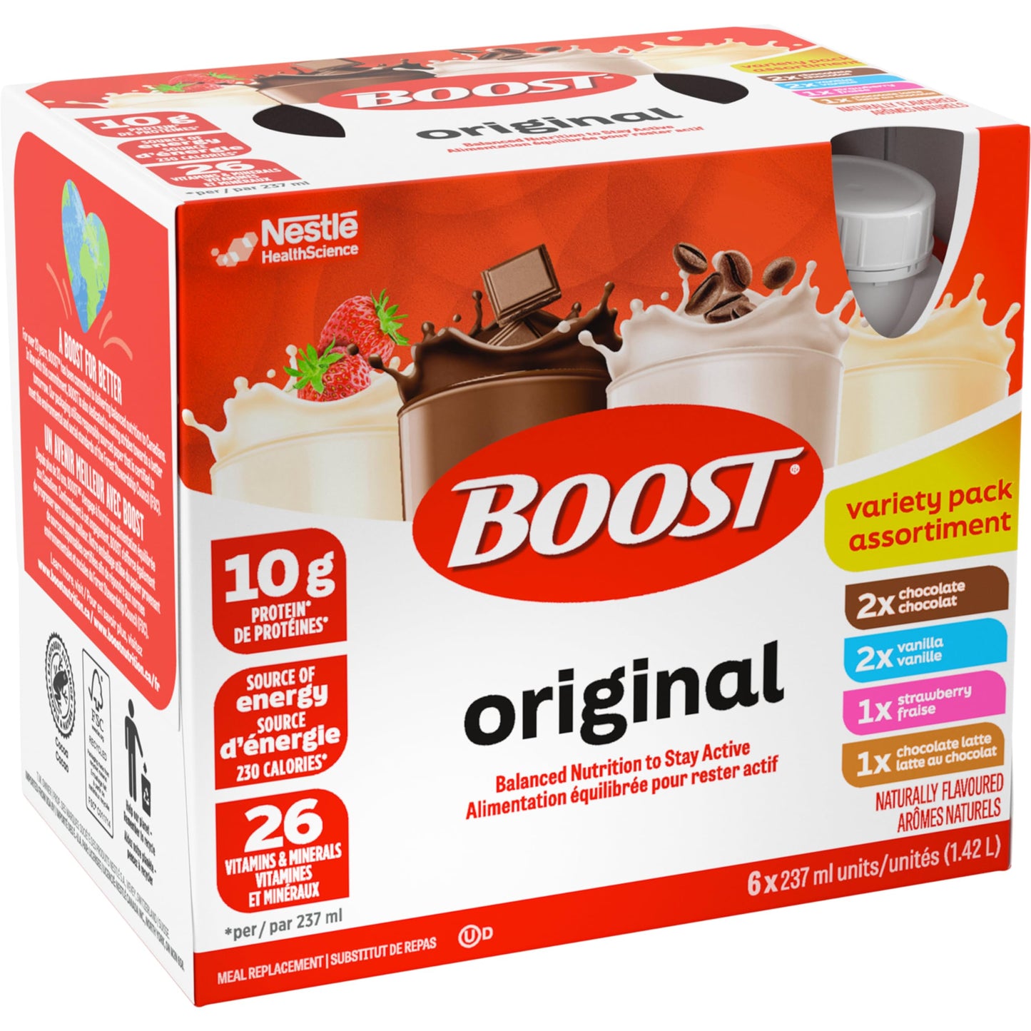 BOOST Original Complete Nutrition Meal Replacement Drink, Variety Pack (6x237ml), Case of 4