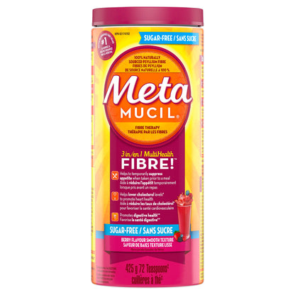 Metamucil, Daily Psyllium Husk Powder Supplement, Sugar-Free, 4-in-1 Fibre for Digestive Health, Berry Smooth Flavored Drink, 72 Servings Metamucil