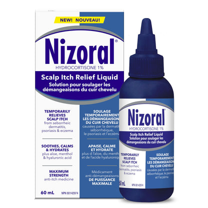 Nizoral Scalp Itch Relief Liquid—Relieves Scalp Itch and Soothes, Calms and Hydrates with Maximum Strength Anti-Itch Medicine (Hydrocortisone 1%), 60 ml