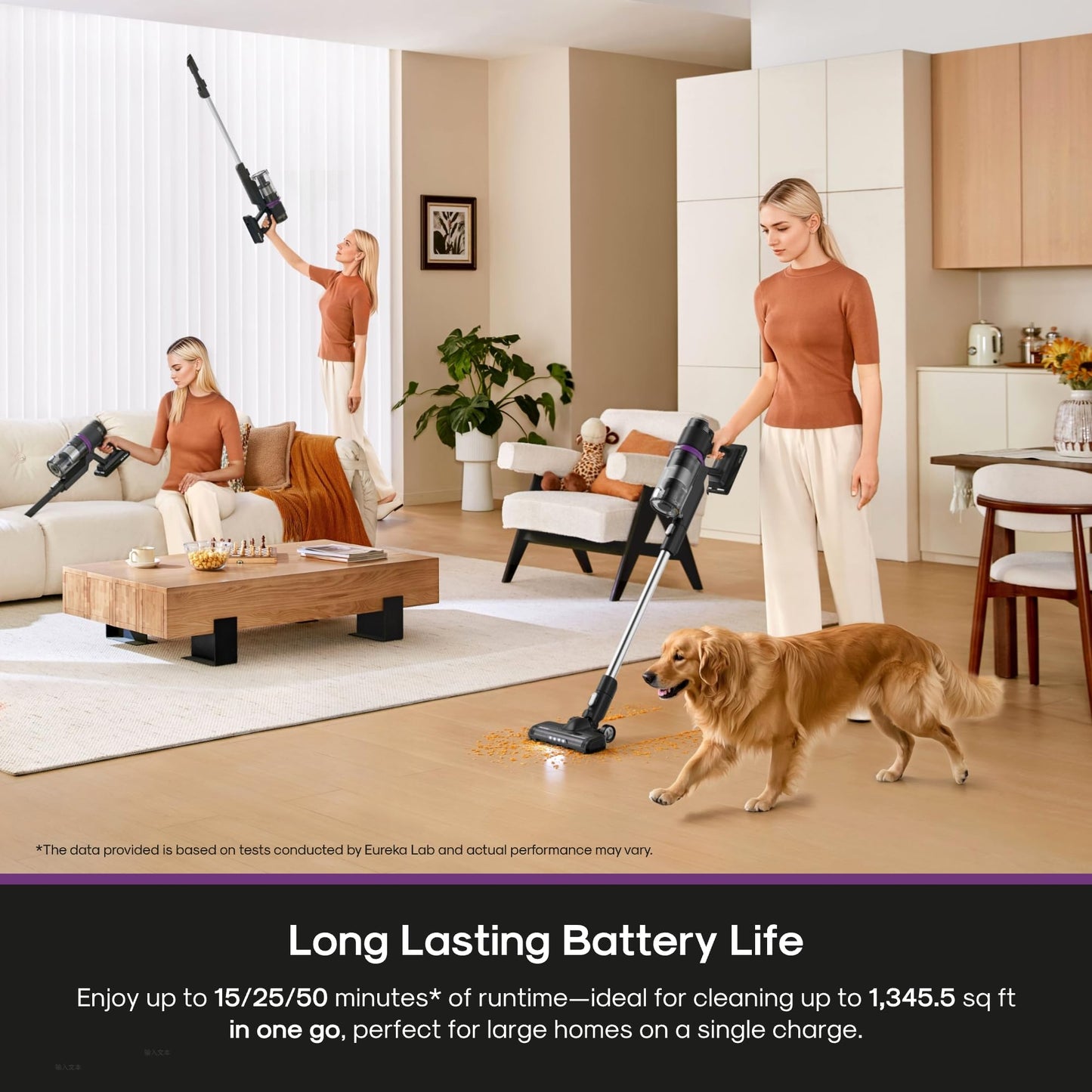 Eureka Cordless Vacuum Cleaner Powerful for Hard Floor and Pet Hair, Lightweight Portable Convenient Cordless Stick and Handheld Vacuum LED Headlight, Black, ReactiClean NEC410BK w/Detachable Battery EUREKA