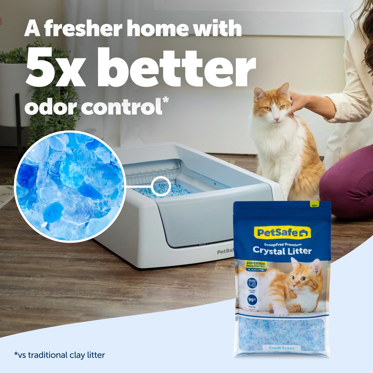 ScoopFree Premium Fresh Scent Crystal Litter, Superior Odor Control, Absorbs 5X Faster, Low Tracking for Less Mess, Lasts up to 2 Months, Lightly Scented (8 lb Bag)