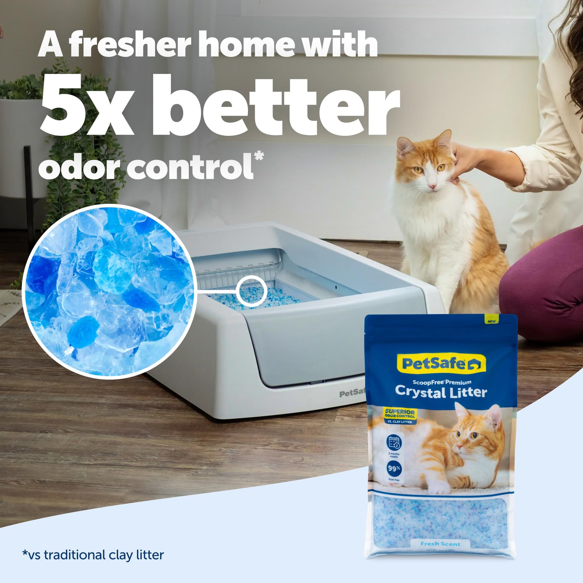 ScoopFree Premium Fresh Scent Crystal Litter, Superior Odor Control, Absorbs 5X Faster, Low Tracking for Less Mess, Lasts up to 2 Months, Lightly Scented (8 lb Bag)