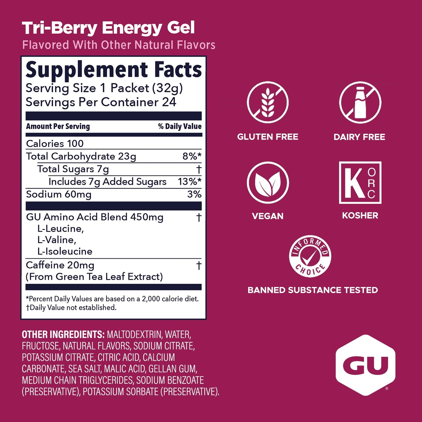 GU ENERGY Original Sports Nutrition Energy Gel, Tri Berry, 24-Count 🍁 All In One Marketplace Canada