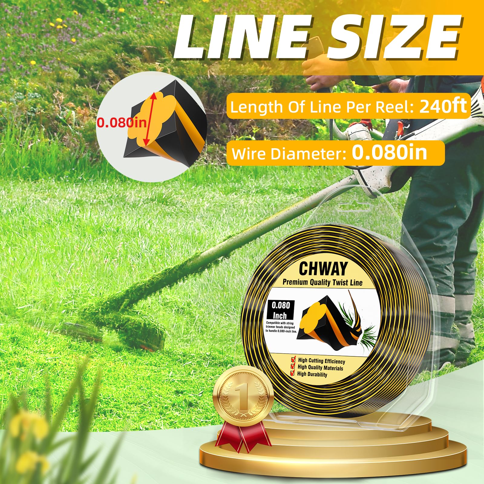 0.080'' DWO1DT801 Replacement String Timmer Lines Compatible with DEWALT Weed Eater, Square Twisted Weed Eater String, Heavy Duty Trimmer String (240 ft)