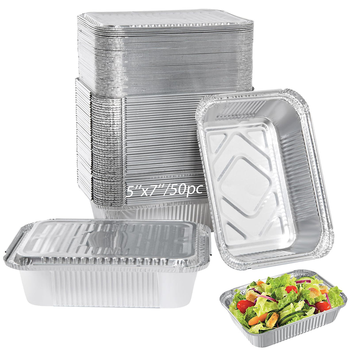 Notwoe 50pc Disposable Aluminum Pans With Lids, 7x5 Combo Set, Disposable Baking and Cake Pan. (50 Pack w/Lids) 🍁 All In One Marketplace Canada