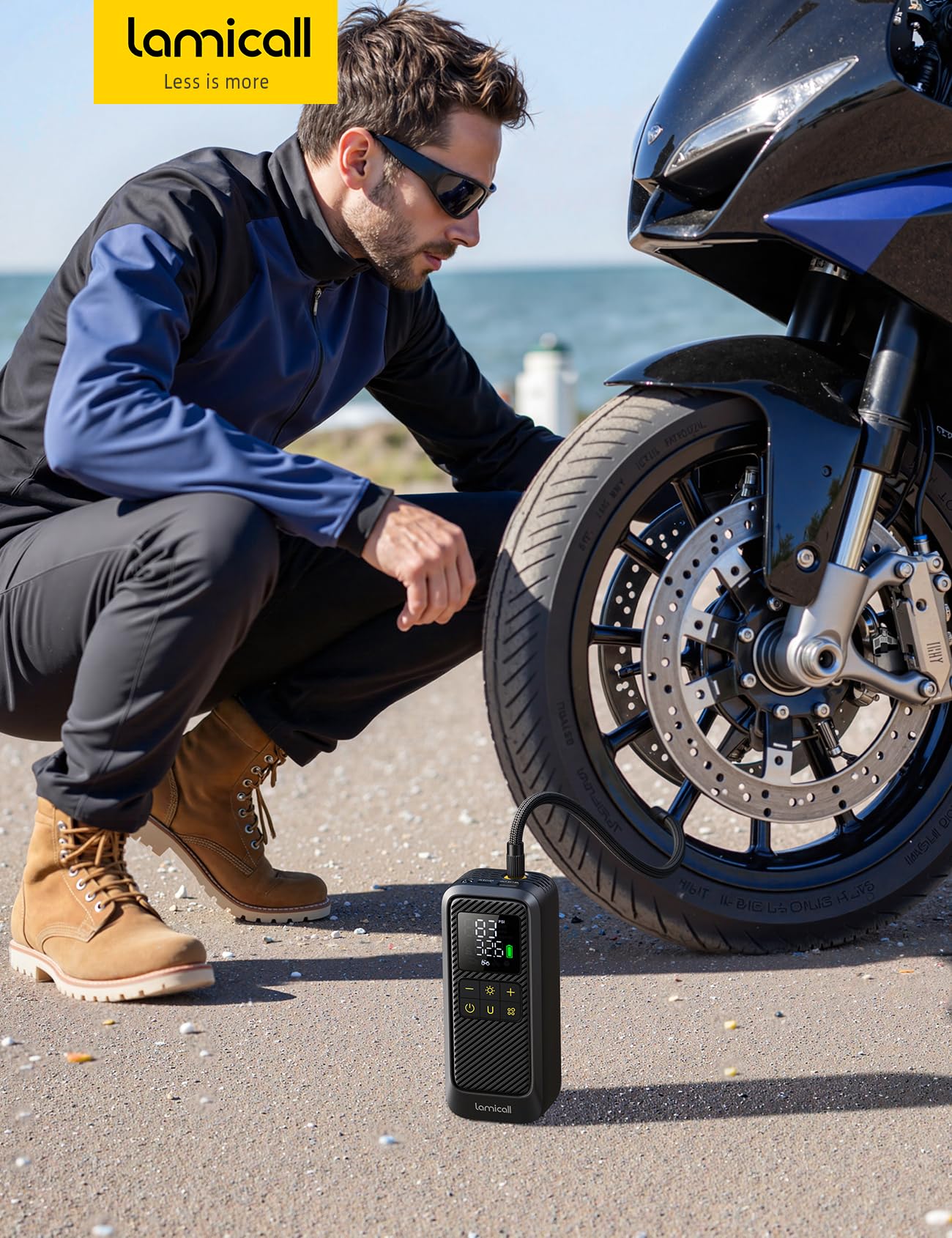 Lamicall Tire Inflator Portable Air Compressor - [5X Faster Inflation] Air Pump with Digital Pressure Gauge & LED Light, 150PSI Electric Tyre Pump for Car Motorcycle Wheel Simulator, Wheel, Mom Gift