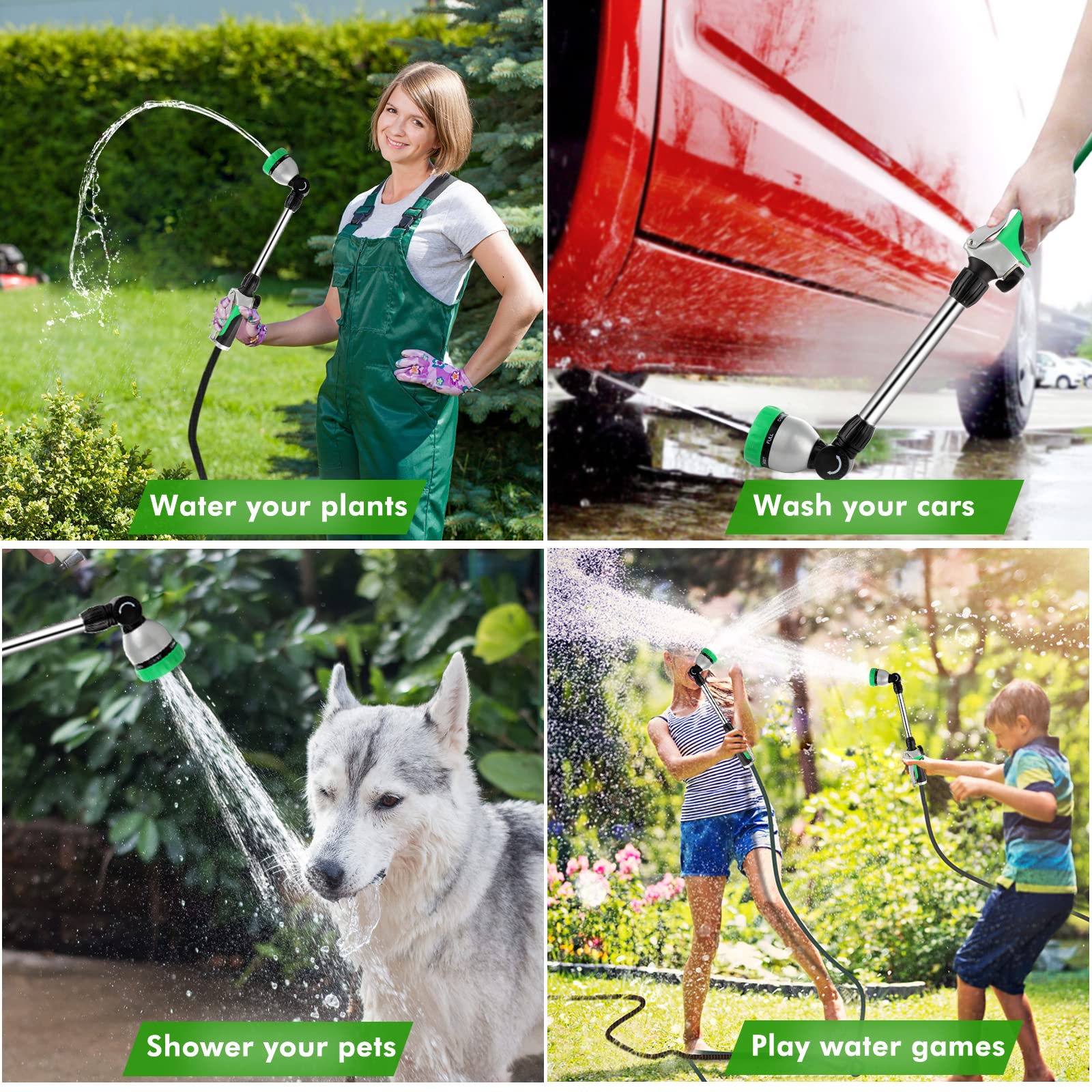 RESTMO Metal Watering Wand, Heavy Duty Garden Hose Wand with 180° Swivel Ratcheting Head, 16-Inch Hose Nozzle Sprayer with 7 Spray Patterns and Flow Control, Ideal to Water Hanging Baskets and Shrubs - Available at All In One Marketplace Canada