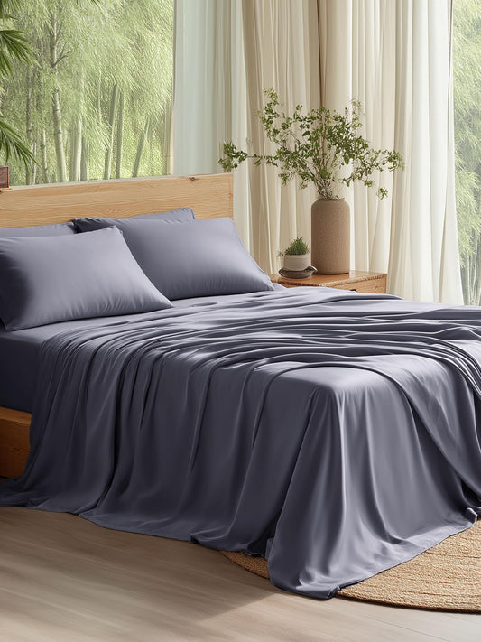 Bedsure 100% Rayon Bamboo Sheets Queen Size Set, Dark Grey