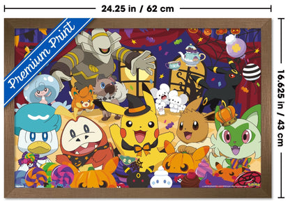 Pokémon: Halloween Party- Group Wall Poster, 22.4L" x 14.7W", Bronze Framed Version