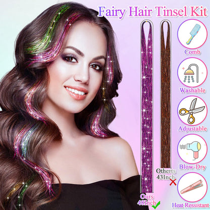 25 Colors Fairy Hair Tinsel Kit 5000 Hair Glitter Strands 48 Inch Heat Resistant Tinsel Hair Extensions Sparkling Shiny Highlights Hair Tinsel with Tools for Christmas Halloween New Year Cosplay Party 🍁 All In One Marketplace Canada