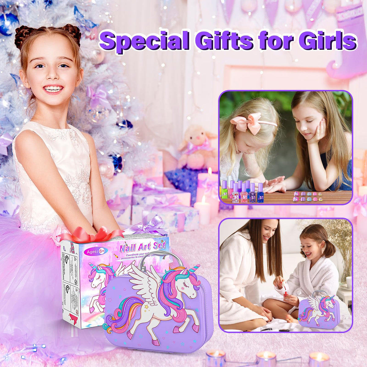 Glisiol Kids Nail Polish Set for Girls Toys, Washable Quick-Dry Toddler Nail Art Kit with Air Cooling Dryer and Cosmetic Case, Christmas or Birthday Gifts for Girls Ages 3 4 5 6 7 9 10 11 12-Purple 🍁 All In One Marketplace Canada