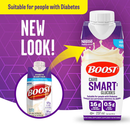 BOOST CarbSmart Vanilla, High Protein, Low Sugar, 24 Vitamins & Minerals, Nutritional Supplement, 16g Protein, 0.5g Sugar, Kosher, Gluten-free, Suitable For Diabetics, 24 Bottles, 6 kg Boost