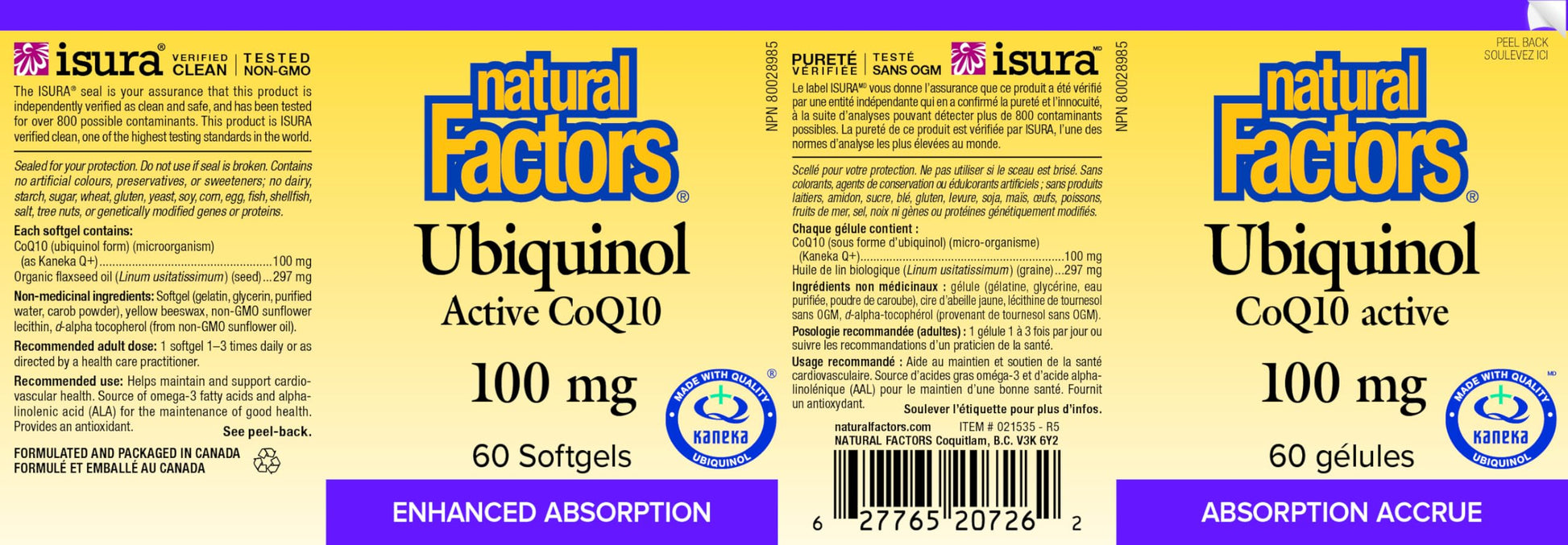 Natural Factors Ubiquinol Active CoQ10 100 mg, 60 Softgels, Supports Cardiovascular Health, Proudly Canadian - Available at All In One Marketplace Canada