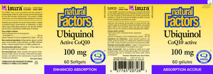 Natural Factors Ubiquinol Active CoQ10 100 mg, 60 Softgels, Supports Cardiovascular Health, Proudly Canadian - Available at All In One Marketplace Canada