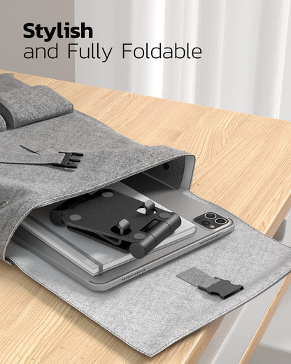 Nulaxy 2 Pack Dual Foldable Phone Stand for Desk, Fully Adjustable Desktop Cell Phone Holder Accessories for Office Kindle Compatible with 4-8" Mobile Devices iPhone Pro/Max/Plus, Black & Silver