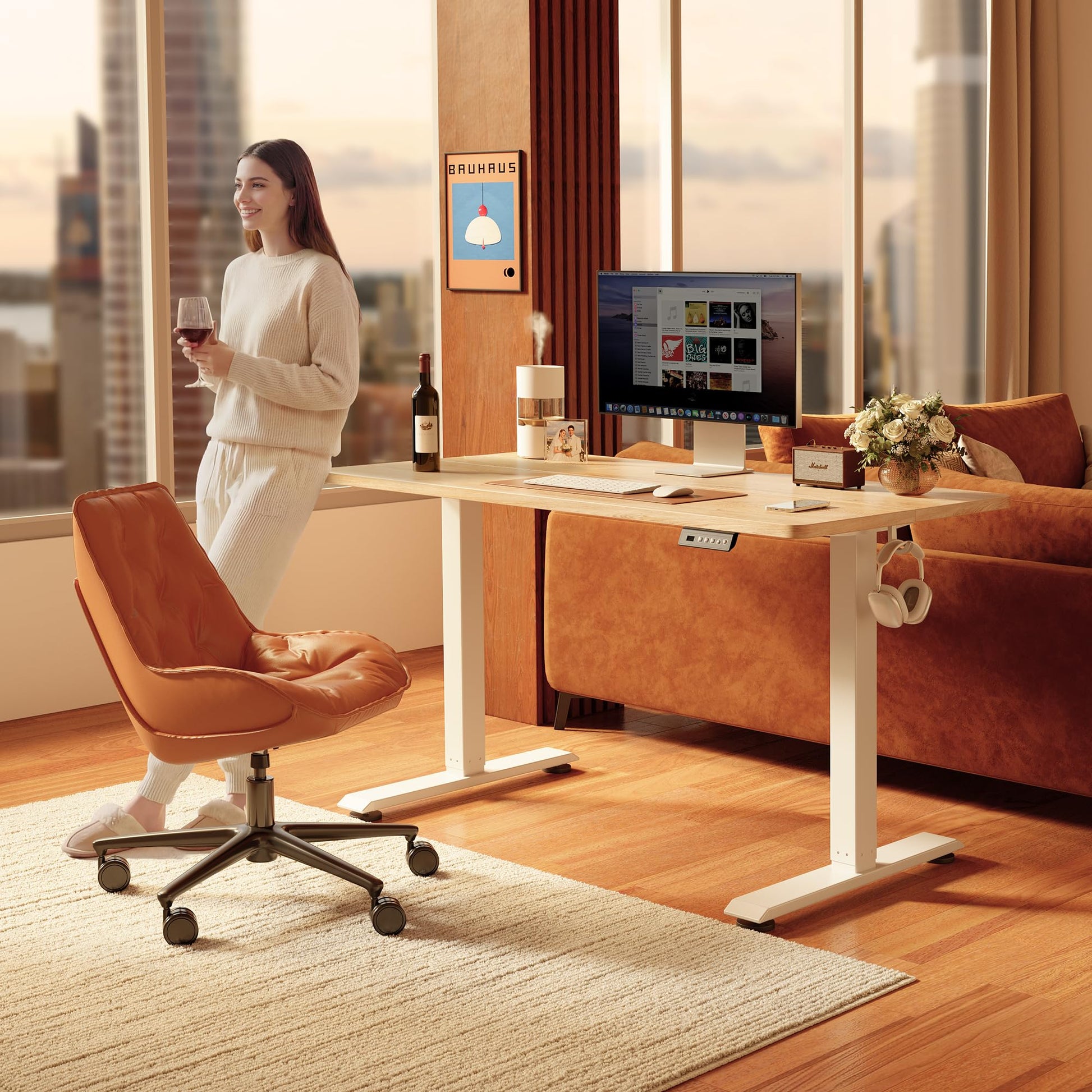 FEZIBO Standing Desk 47 x 24 Inch, Height Adjustable Desk with Memory Buttons, Electric Sit Stand Desk with 7th Gen Lift System, Home Office Table with Splice Board (Maple) - Available at All In One Marketplace Canada