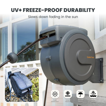 Giraffe Tools Garden Hose Reel Retractable 1/2" x 100 ft Wall Mounted Water Hose Reel Automatic Rewind, Any Length Lock, 100ft, Dark Grey AW30 - Available at All In One Marketplace Canada