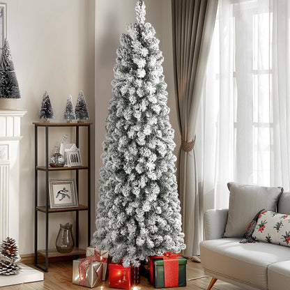 SHareconn 6.5ft Prelit Snow Flocked Artificial Slim Pencil Christmas Tree 🍁 All In One Marketplace Canada