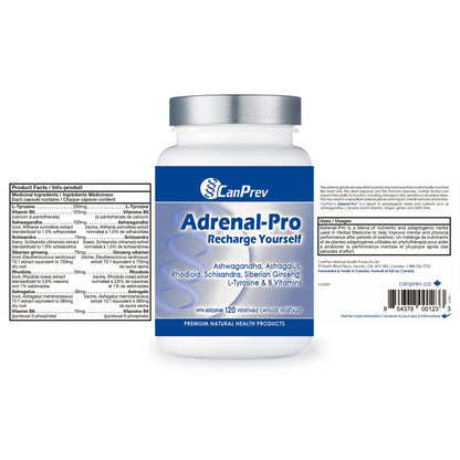 CanPrev Adrenal-Pro Recharge Yourself, 120 Vegan V-Caps with Siberian Ginseng, 30-Day Supply with Ashwagandha, Astragalus, L-Tyrosine, B5 & B6 - Supports Energy Levels, Physical and Mental Vitality - Available at All In One Marketplace Canada