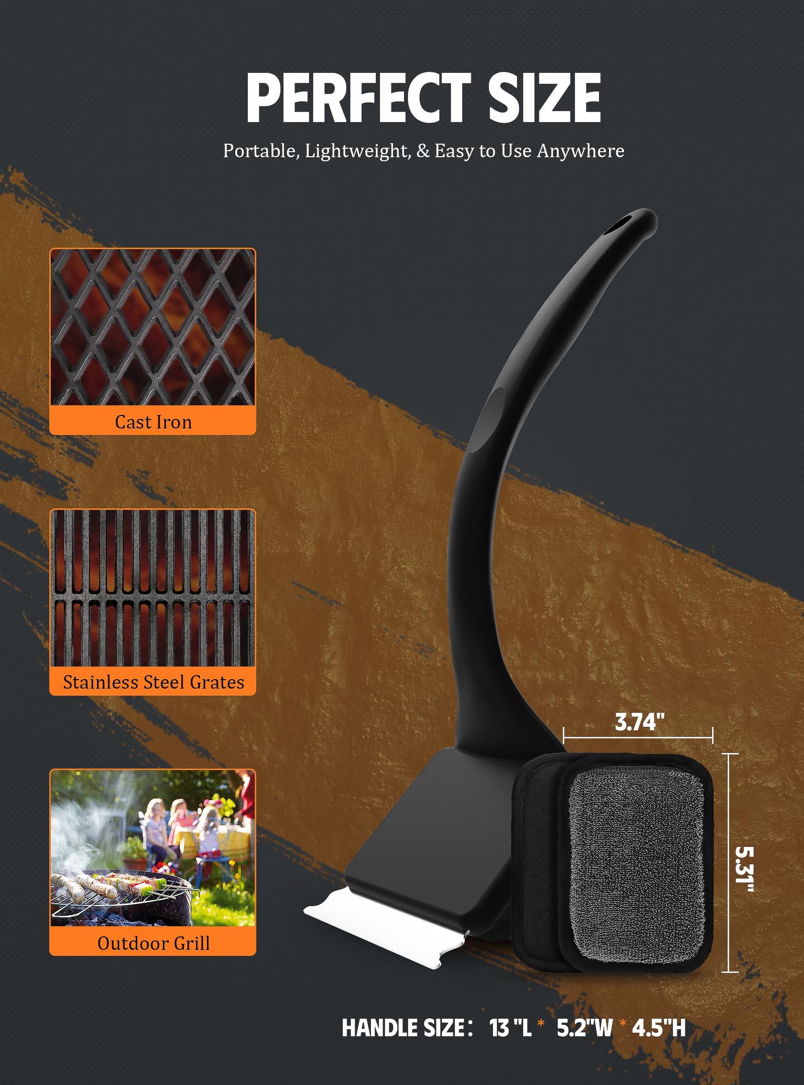 MEKER Grill Brush Bristle Free, Grill Cleaner Brush with 5 BBQ Replacement Head for Cast Iron, Stainless Steel Grates, Safe Grill Scraper Outdoor BBQ Grill, Black - Available at All In One Marketplace Canada