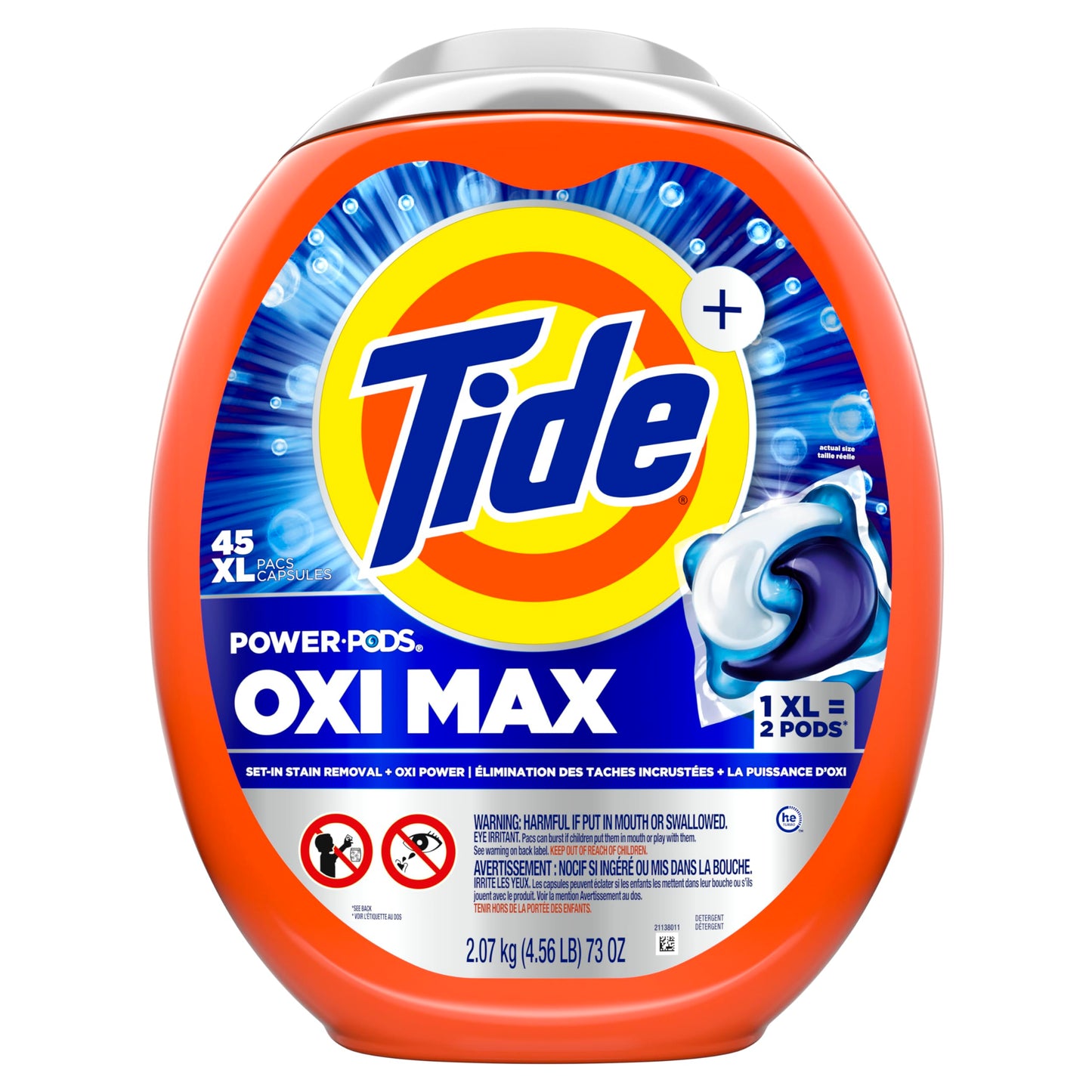Tide Oxi Max Power PODS Laundry Detergent Pods, Stain Remover Plus Oxi Power, Detergent soap pacs for laundry washing, HE compatible, 45 Count - Available at All In One Marketplace Canada