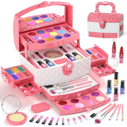 PERRYHOME Kids Makeup Set for Girl 56 Pcs Washable Real Cosmetic, Safe & Non-Toxic Frozen Toys Toddler Makeup Kit, Frozen Princess Dress up Game Christmas & Birthday Girl Gift for 3-12(Frozen Pink) 🍁 All In One Marketplace Canada