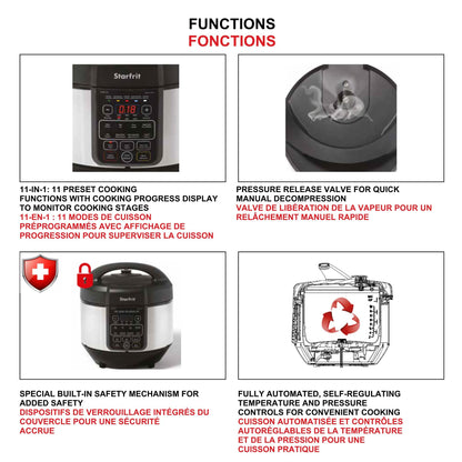 Starfrit Electric Pressure Cooker - 8L Capacity - Steam Tray, Measuring Cup & Spatula - 11 Preset Cooking Functions Starfrit