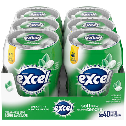 EXCEL, Spearmint Flavoured Sugar Free Soft Chew Gum, 40 Pieces, 6 Bottles