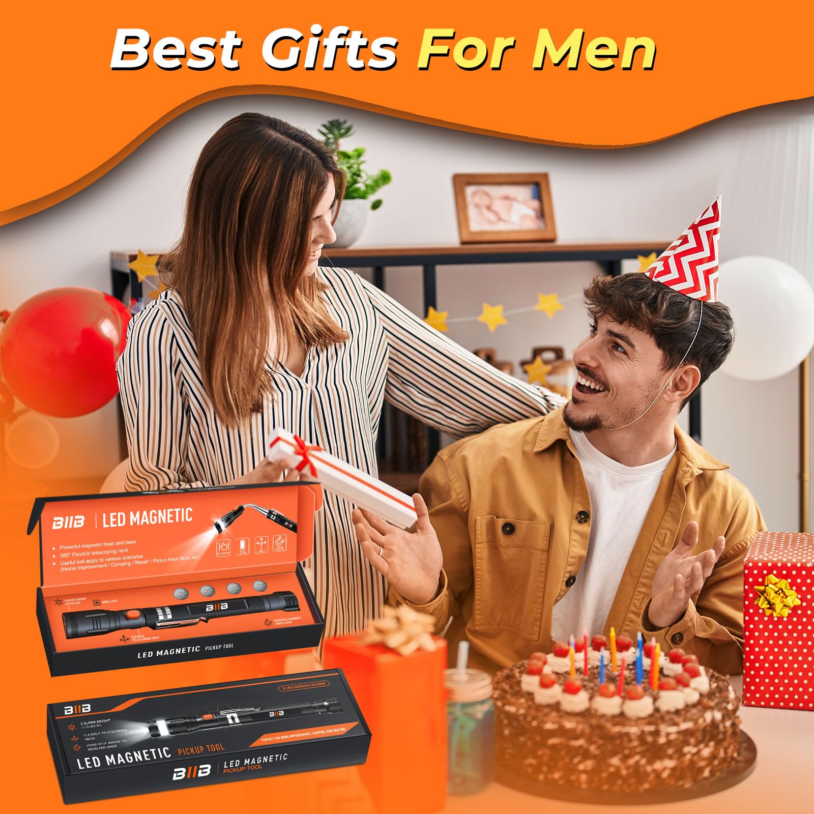 BlIB Gifts for Men, LED Magnetic Pickup Tools Birthday Gifts for Men, Mens Gifts for Him Dad Husband Grandpa, Useful Stocking Stuffers for Adults, Dad Gifts for Mens Who Have Everything, Cool Gadgets - Available at All In One Marketplace Canada