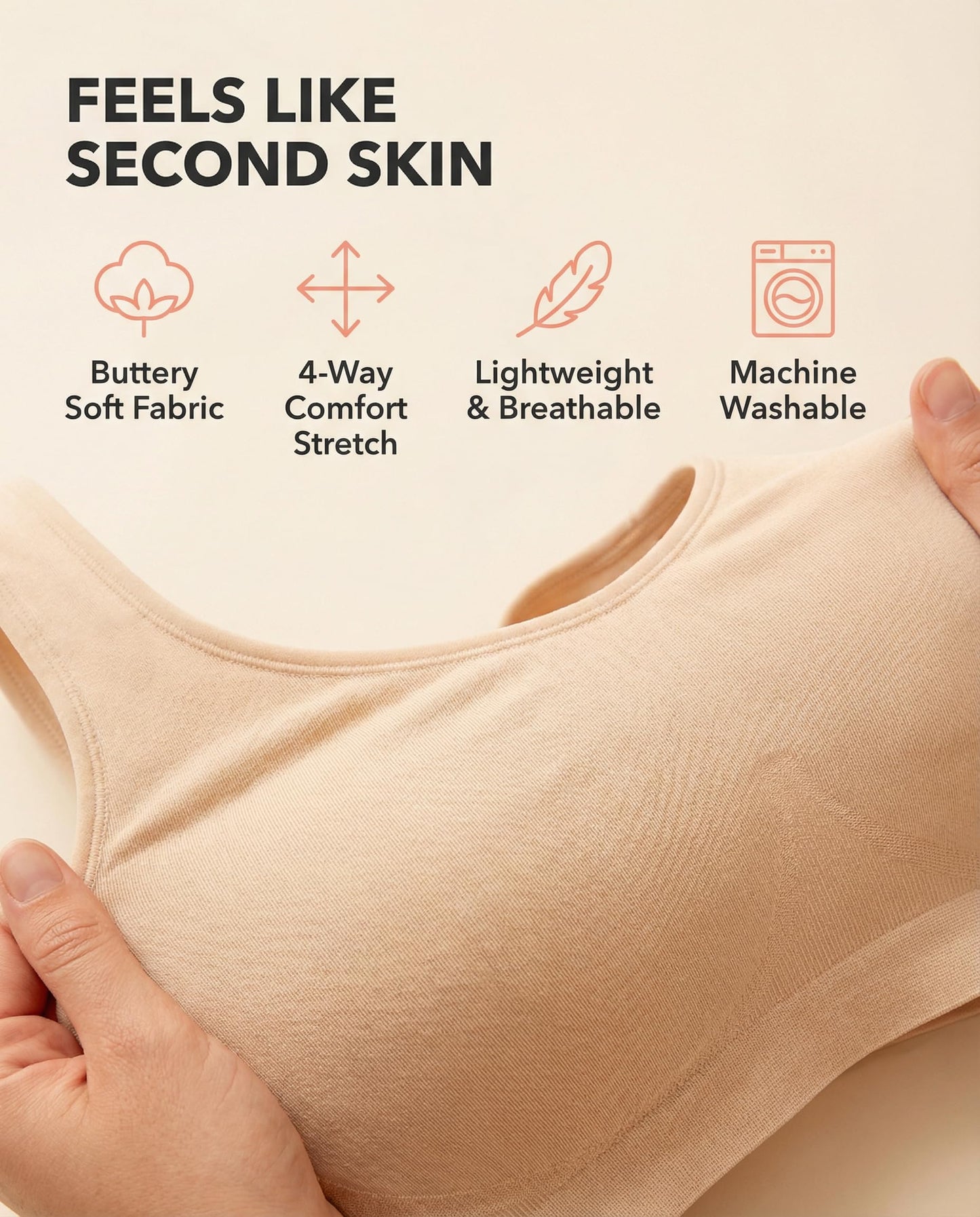 SHAPERMINT Wireless Bras for Women - Full Support Seamless Bralette, Compression Sports Bra, Plus Size Minimizer Bras, Padded Wirefree Bra for Women Nude