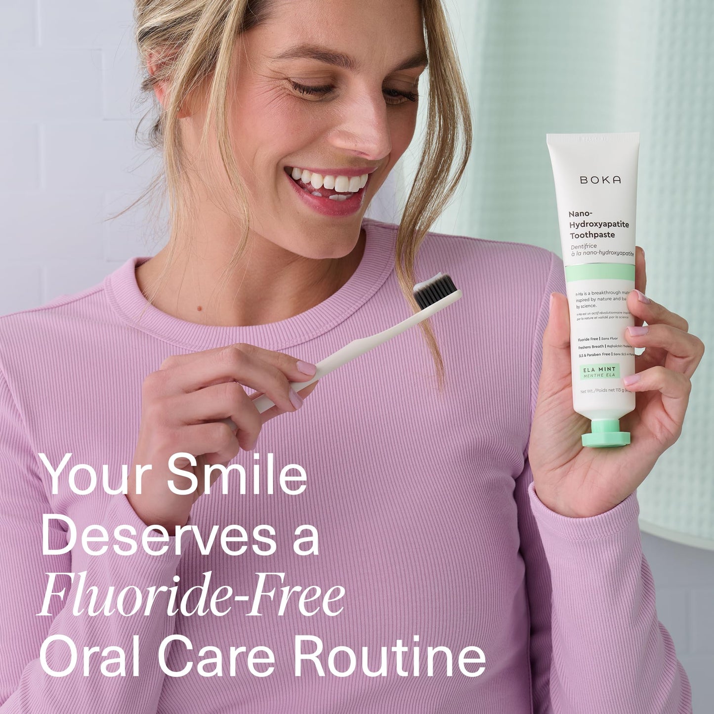 Boka Fluoride Free Toothpaste, Nano Hydroxyapatite Toothpaste, Appropriate for Sensitive Teeth - for Adult Oral Care - Ela Mint Flavor, 4 Fl Oz (113g) 1Pk
