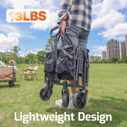 Golabs Collapsible Wagon Cart Max 350lb Load & Expandable Storage 100L, Double Bearing Design for Flexible Steering, Foldable Heavy Duty Garden Cart with 2 Cup Holders for Groceries, Garden & Camping - Available at All In One Marketplace Canada