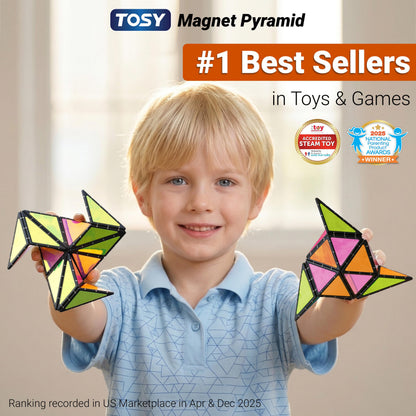 TOSY Magnet Pyramid Glow - 1 Cube Transforms into 1 Billion Shapes, 12 Pieces, 243 Rare Earth Magnets, Glowing, Christmas Stocking Stuffers Gift for Kids, Creative Puzzle STEM/STEAM Toy, 4-Pack 🍁 All In One Marketplace Canada