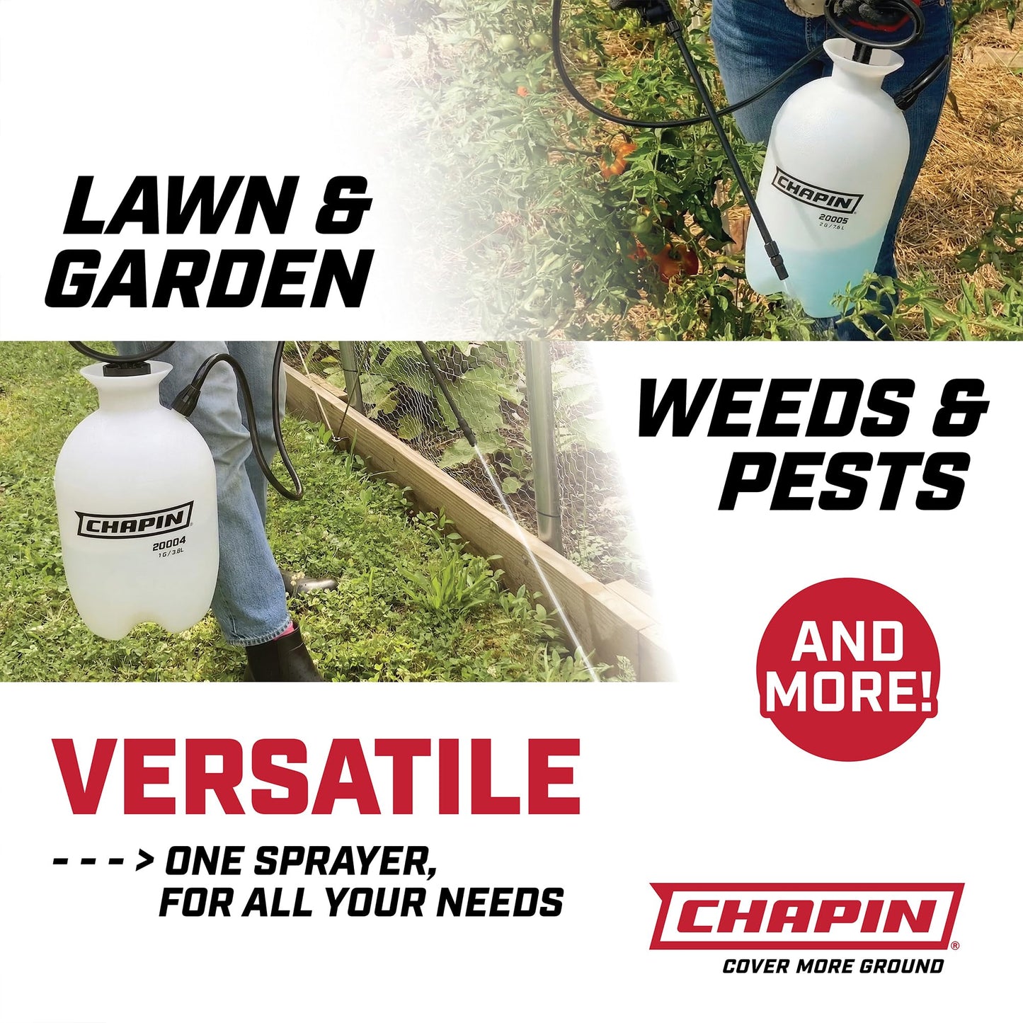 Chapin 22000 Pump Sprayer, 1G (4.5L), Lawn & Garden, Translucent Poly Tank, Funnel-Top, SureSpray, Anti-Clog Filter, Adjustable Cone Nozzle, 34" Hose, Fertilizer, Weed & Pest Applications, 2 Pack