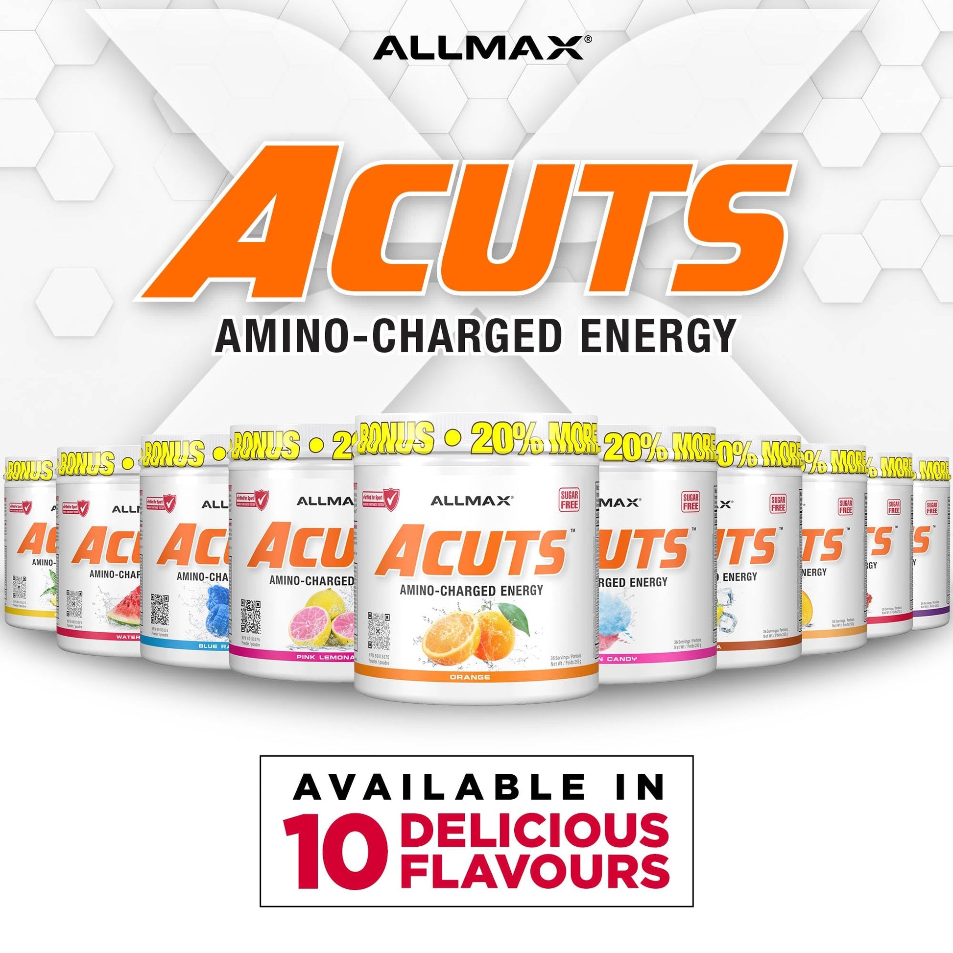 ALLMAX ACUTS Amino Energy Powder with Amino Acids Supplement, Watermelon, 36 Servings, Caffeine, Green Coffee Extract, 2000 mg Taurine, L-Carnitine, Sugar Free, Gluten & Dye Free, Amino Acid Drink
