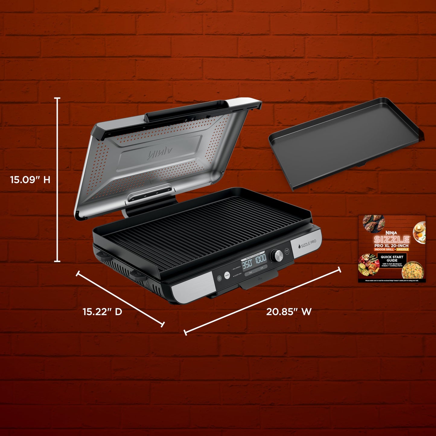 Ninja Sizzle Pro XL 20-Inch Indoor Griddle + Grill, Detachable Ventilated Lid, Grease Control, Ceramic Nonstick Plates, Even Edge-to-Edge Cooking, Extra Large Capacity, Versatile, Silver, GX101C - Available at All In One Marketplace Canada