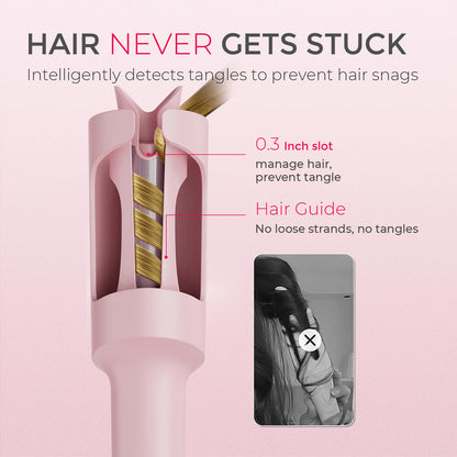 TYMO CURLPRO Automatic Rotating Curling Iron - Beach Waves Curling Wand, Portable Hair Curler, 500 Million Ionic, Dual Voltage & Lightweight for Travel, Ceramic Coating, Pink 1 inch