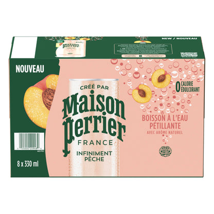 Maison Perrier Forever Peach Sparkling Water – Natural Peach Flavor, Zero Calories, 24 x 330ml Cans