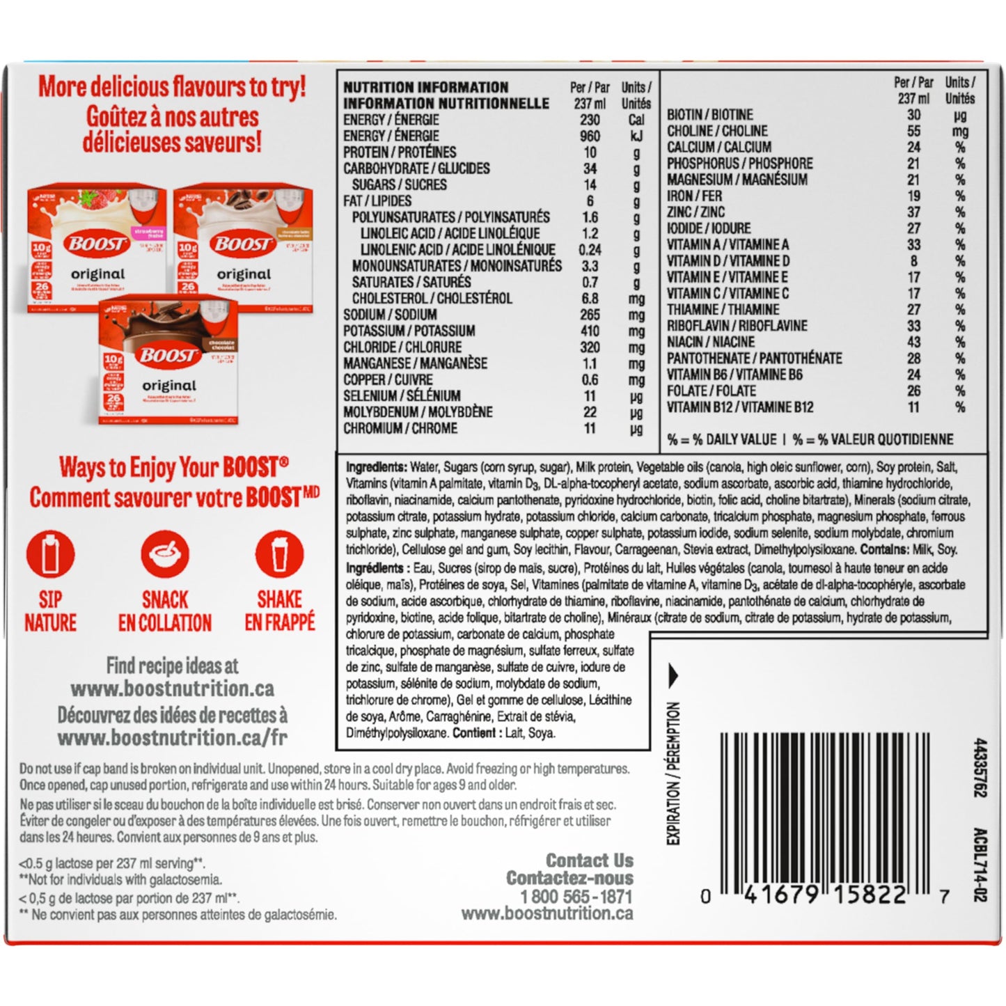 BOOST Original Vanilla Meal Replacement Drink – 6 Pack (237ml each), Case of 4