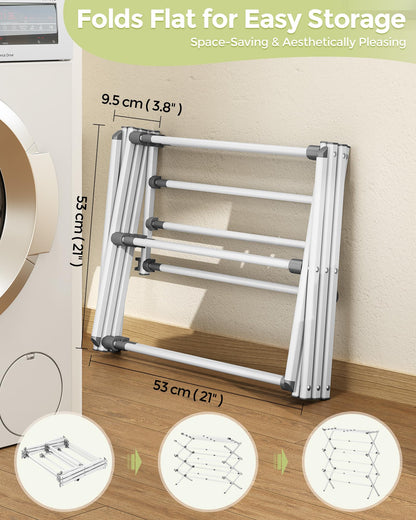APEXCHASER Clothes Drying Rack, Expandable Drying Rack Clothes, Collapsible 3 Tiers Foldable Laundry Rack Indoor, for Baby Clothe Towels Bibs, White, 37.6inch - Available at All In One Marketplace Canada