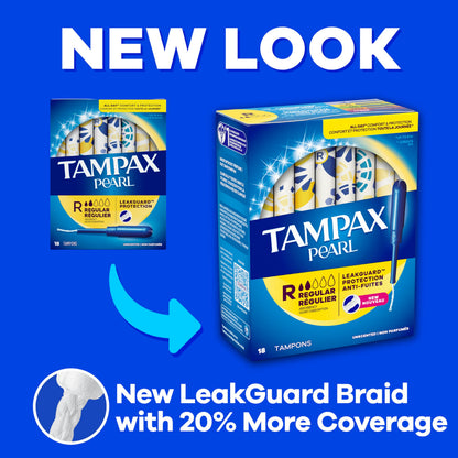 Tampax Pearl Tampons, with LeakGuard Braid, Ultra Absorbency, Unscented, 60 Count