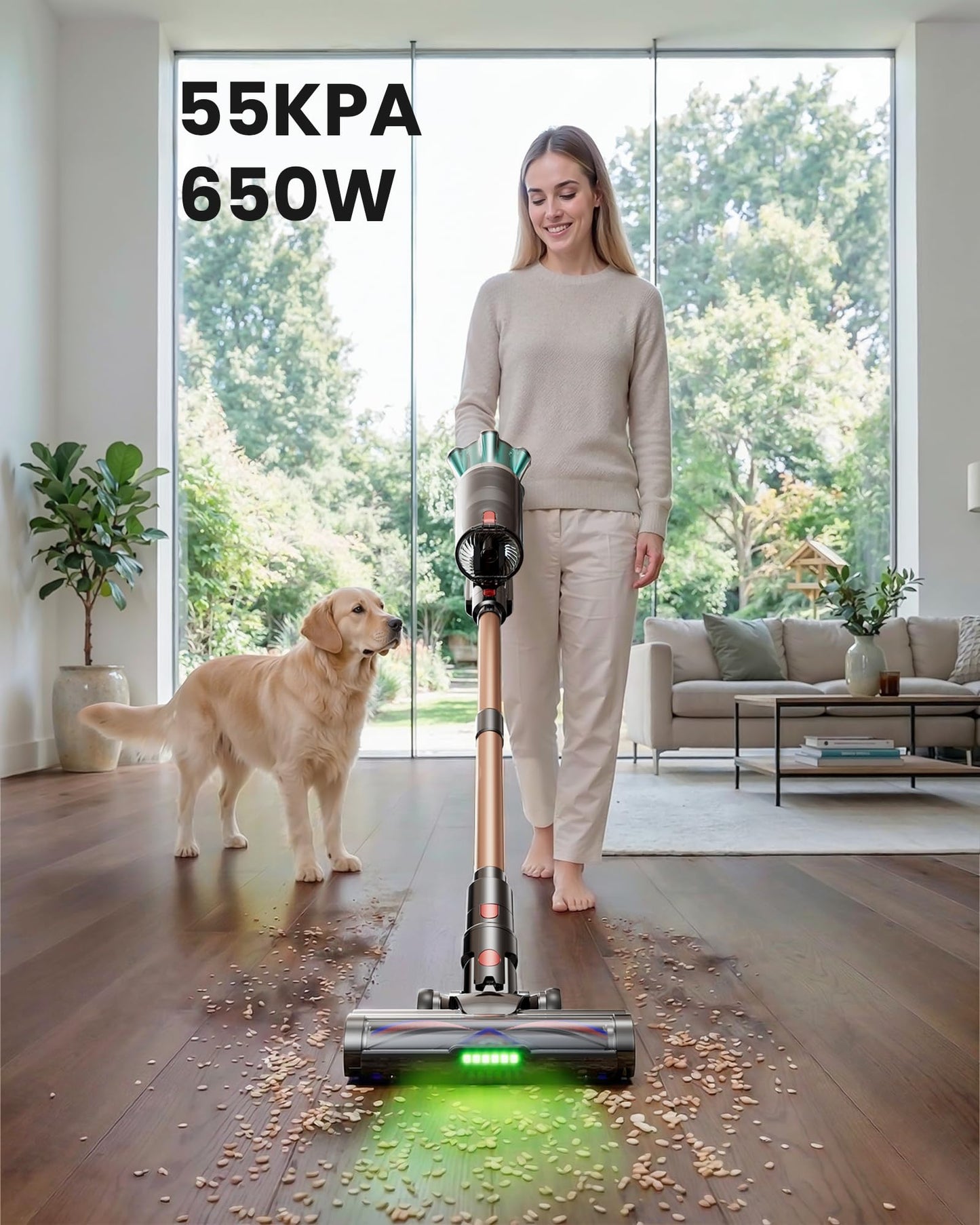 Cordless Vacuum Cleaner, 650W 55KPA 70 Mins Vacuum Cleaners with Hurricane Mode, Anti-Tangle Brush, 1.8L Dust Cup, Self-Standing Stick Vacuum Cordless for Hard Floors, Carpet & Pet Hair - Available at All In One Marketplace Canada